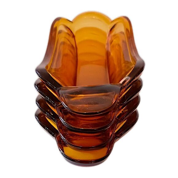 4 Amber Glass Banana Split Boat Sundae Dishes Set Vintage 70s 80s‎ Indiana Glass - Picture 4 of 16